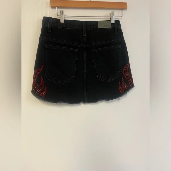 Carmar black denim Beatrice skirt with rhinestone flames Size 27 Goth, Grunge, - Picture 4 of 8